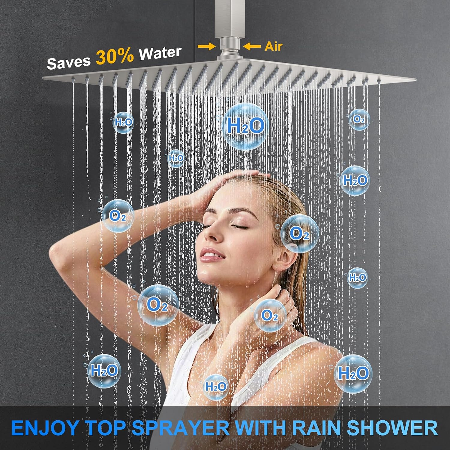 Shower Faucet Set, 12' Ceiling Mount Rainfall Shower System with 2 Rain Shower Head and Multi-function Handheld Head Push Button Diverter Shower Faucet Trim Kit (12', Brushed Nickel)