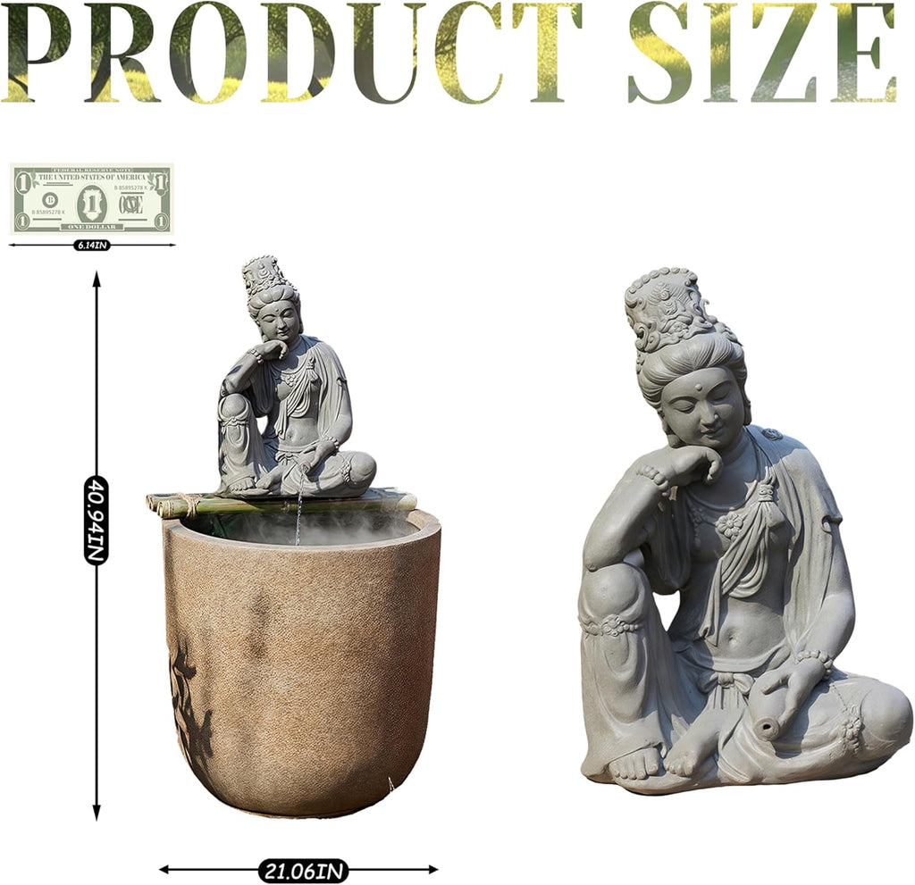 Outdoor Water Fountain Outside, Guan Yin Buddha Garden Fountain, Quan Yin, Kwan Yin, Quan Am, Kuan Yin, Female Buddha Statue, Chinese Decor & Gifts, Chinese New Year Decoration (B)