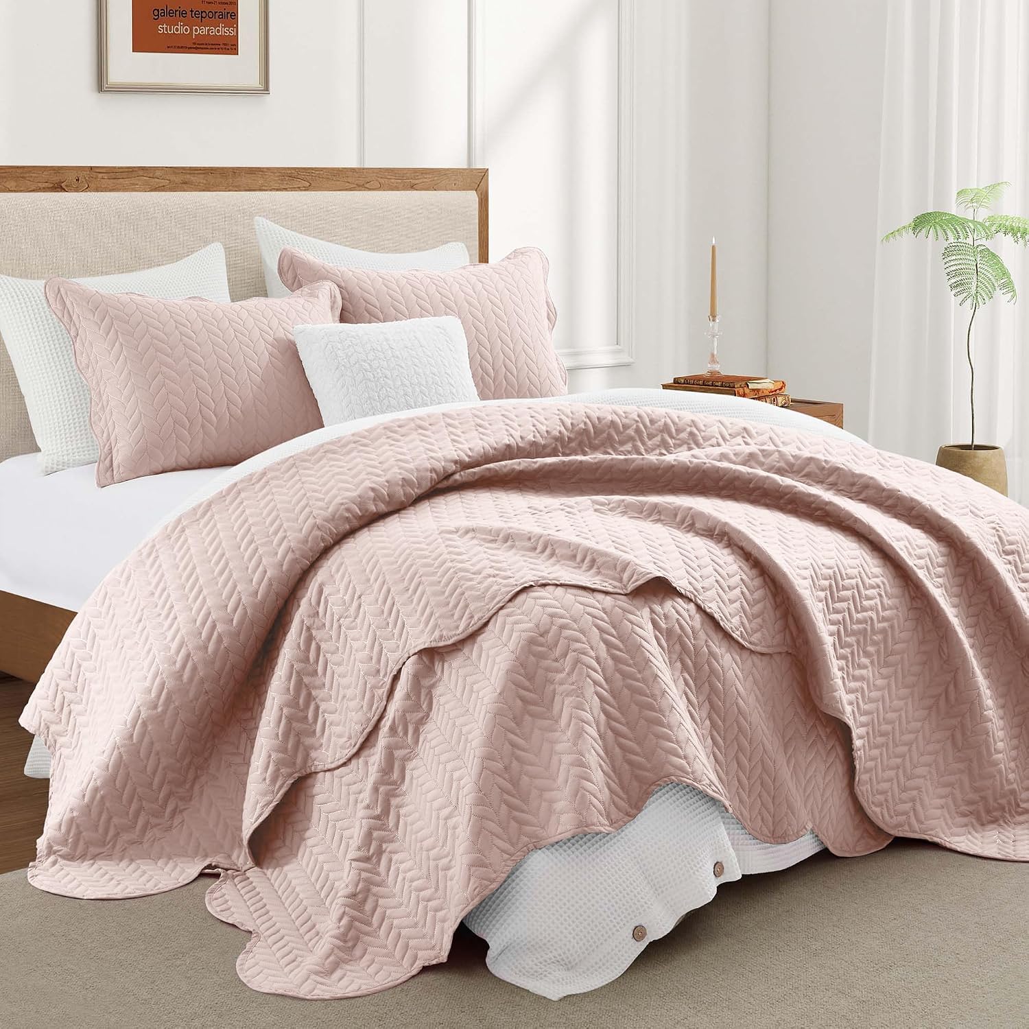 IR Imperial Rooms 8 Pack Quilt King Size Bedding (106' x 96') - Bulk Wholesale for Hotels, Guest Bedroom & Airbnbs - Lightweight Microfiber Reversible Embossed Quilts Bedspread (Peach)