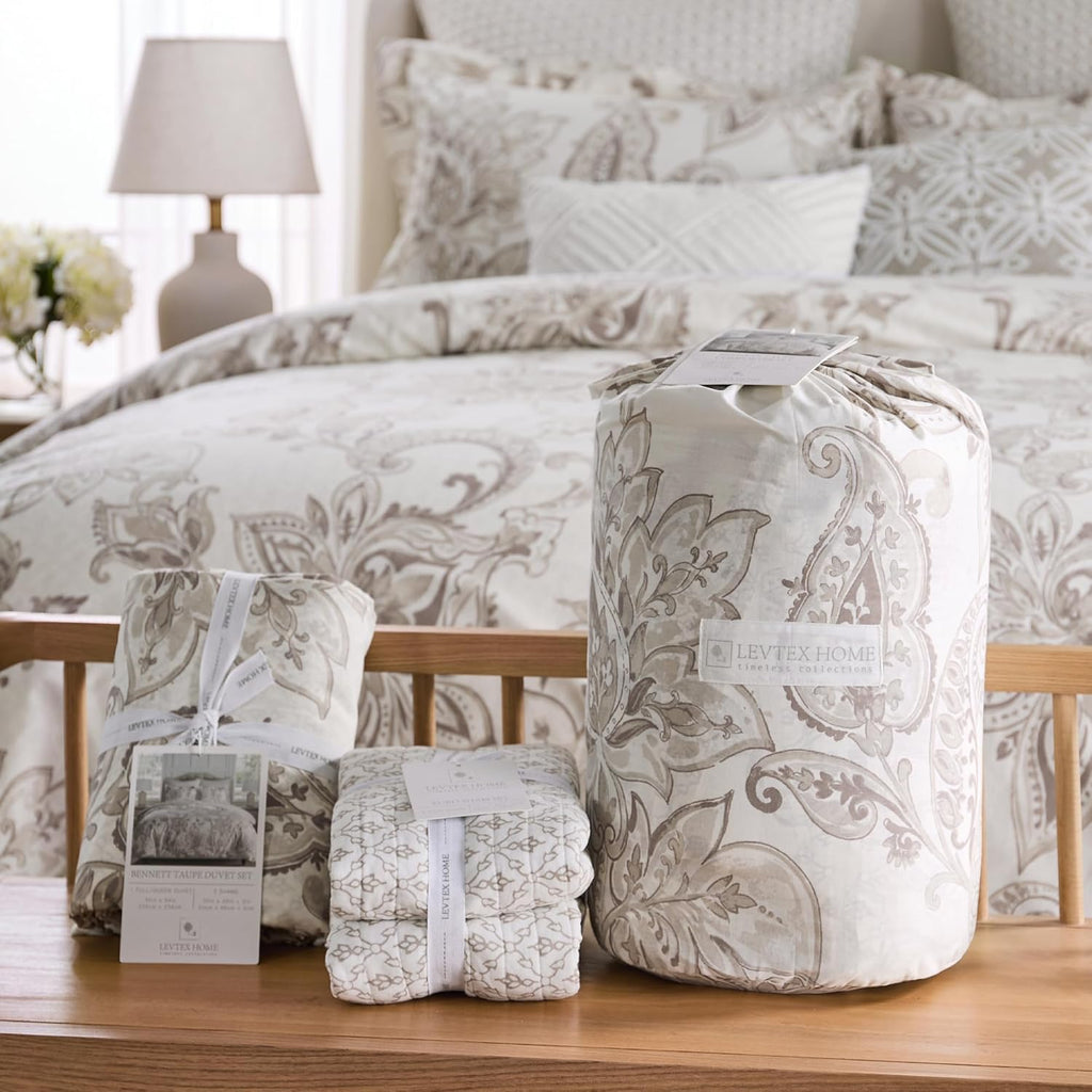 Levtex Home - Bennett Taupe Comforter Set - Twin Comforter + One Standard Pillow Cases - Floral Paisley - Taupe and Cream - Comforter (68 x 88in.) and Pillow Case (26 x 20in.) - Cotton