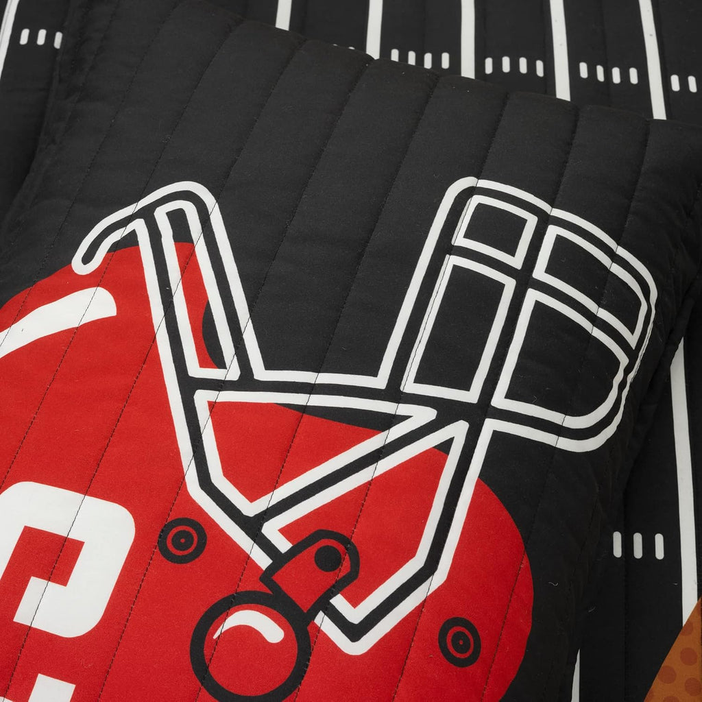 Lush Decor American Football Reversible Quilt Queen Size 5 Piece Set Full/Queen Black & Navy - Kids Bedding Set Queen Quilt - Football Decor