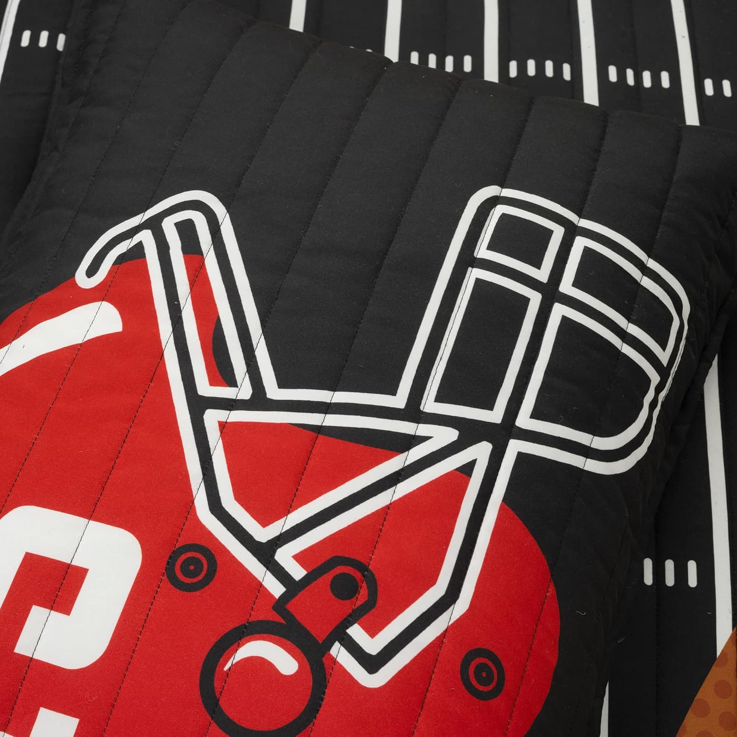 Lush Decor American Football Reversible Quilt Queen Size 5 Piece Set Full/Queen Black & Navy - Kids Bedding Set Queen Quilt - Football Decor