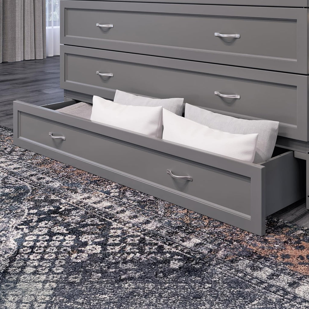 AFI, Northfield Murphy Bed Chest Queen with 6' Mattress, Storage Drawer & Built-in USB Charger, Grey