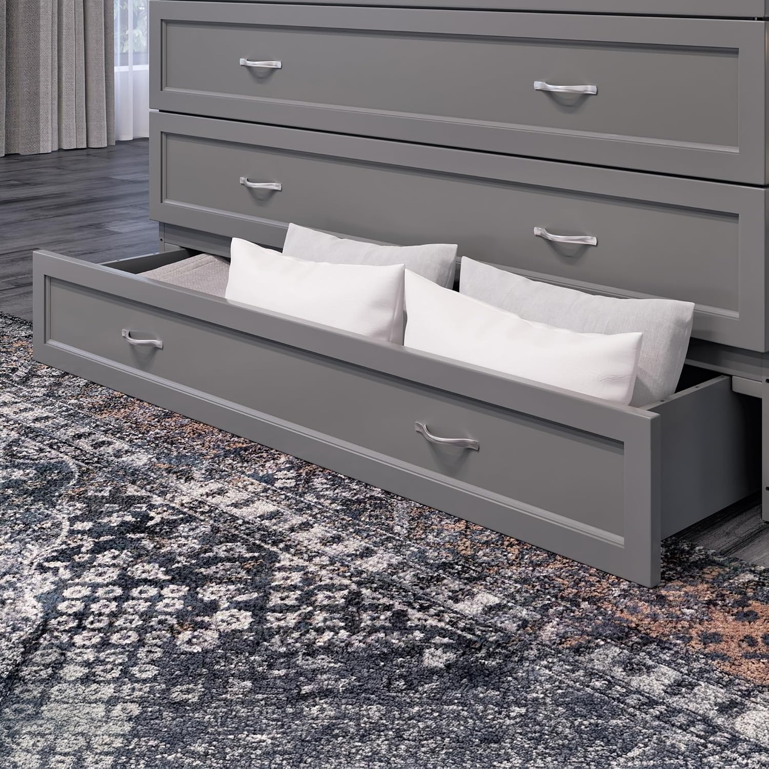 AFI, Northfield Murphy Bed Chest Queen with 6' Mattress, Storage Drawer & Built-in USB Charger, Grey