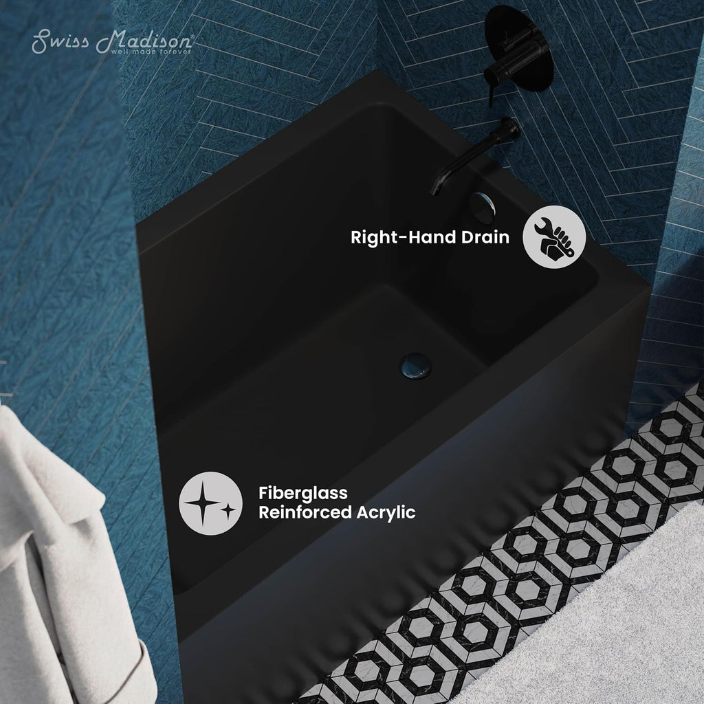 Voltaire 48' x 32' Right-Hand Drain Alcove Bathtub with Apron in Matte Black
