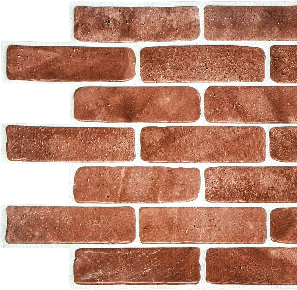 Dundee Deco PG7064-10 Vintage Brown Faux Brick PVC 3D Wall Panel, 3.3 ft X 1.6 ft (103 cm X 50cm), Interior Design Wall Paneling Decor, 5.28 sq. ft. (0.51sq. m) Each, Pack of 10