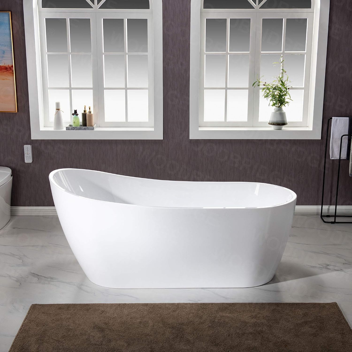 WOODBRIDGE 67'Freestanding White Acylic Soaking Bathtub with Brushed Nickel Drain and Overflow,BTA1508 -B/N-Drain &O