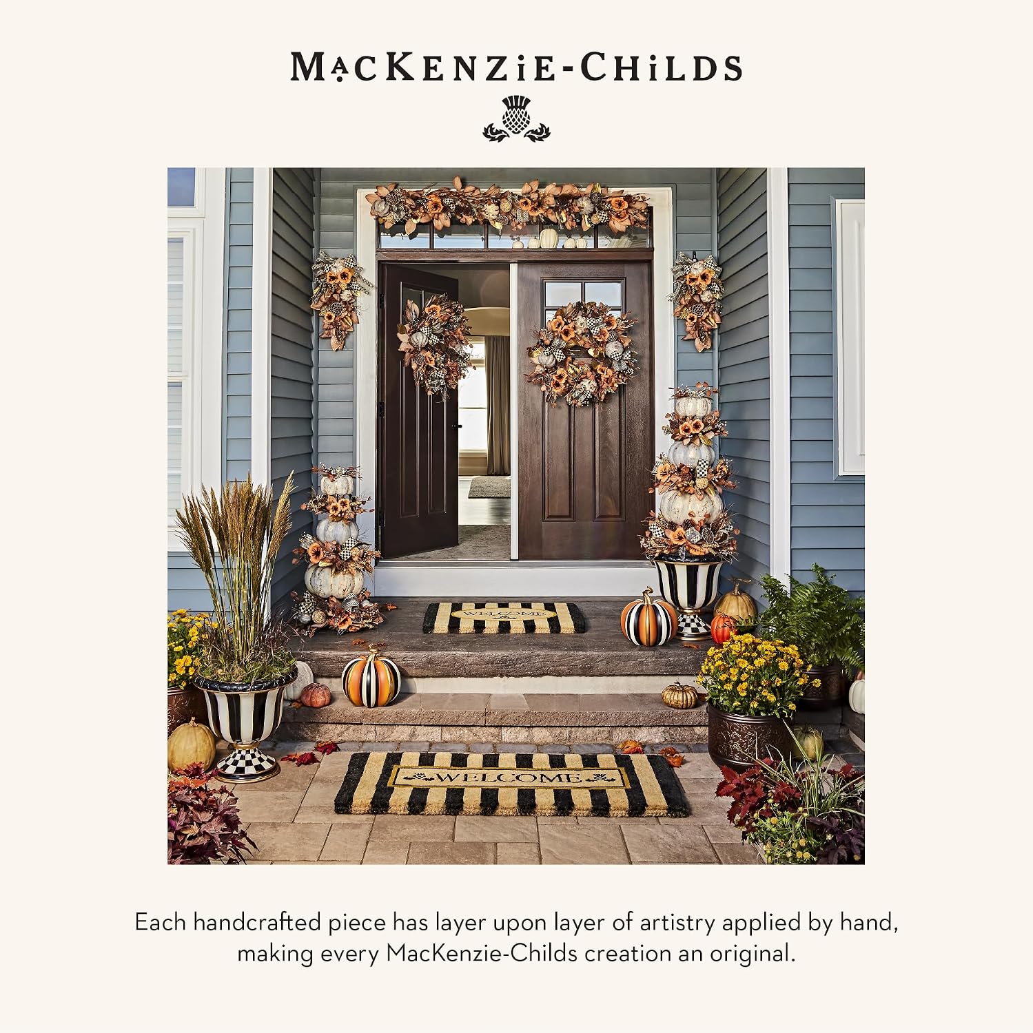 MACKENZIE-CHILDS Entrance Mat, Decorative Outdoor Front-Door Mat, Coir Doormat, Awning Stripe