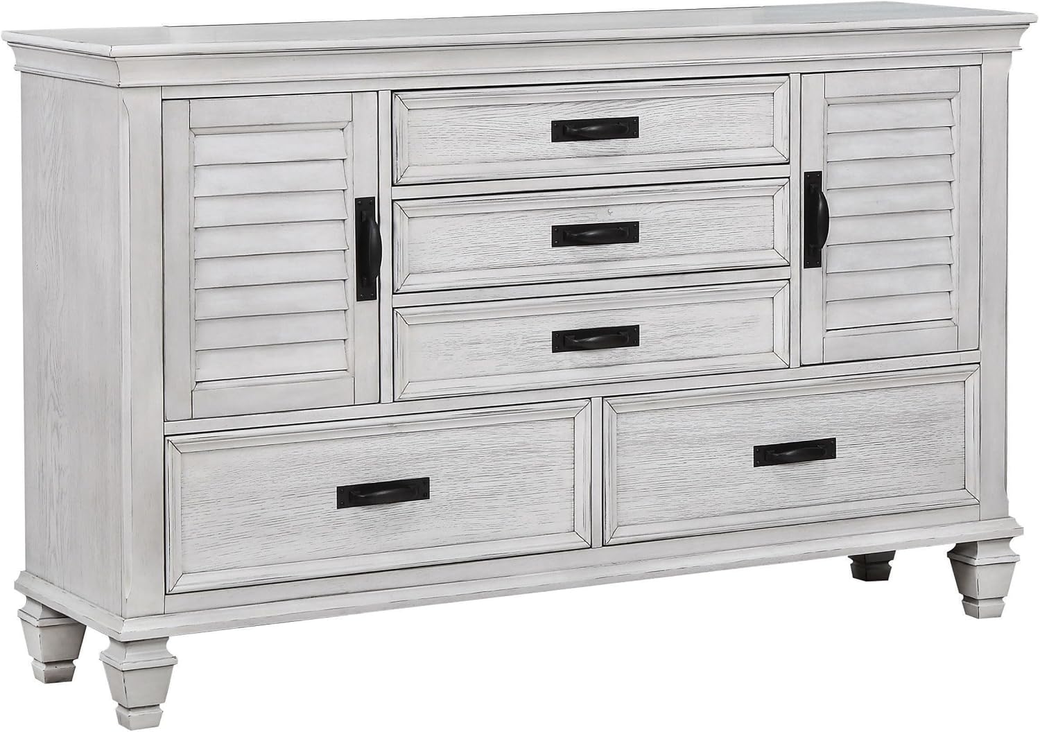 Coaster Home Furnishings Franco Farmhouse 4-Piece Bedroom Set Queen Size Storage Panel Bed Frame 57-inch Headboard Distressed White 205330Q-S4