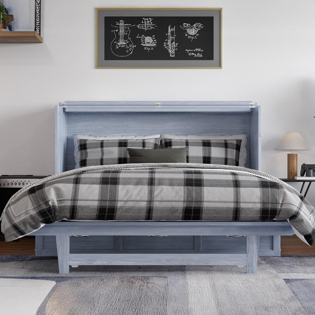 AFI, Northfield Murphy Bed Chest Queen with 6' Mattress, Storage Drawer & Built-in USB Charger, Driftwood