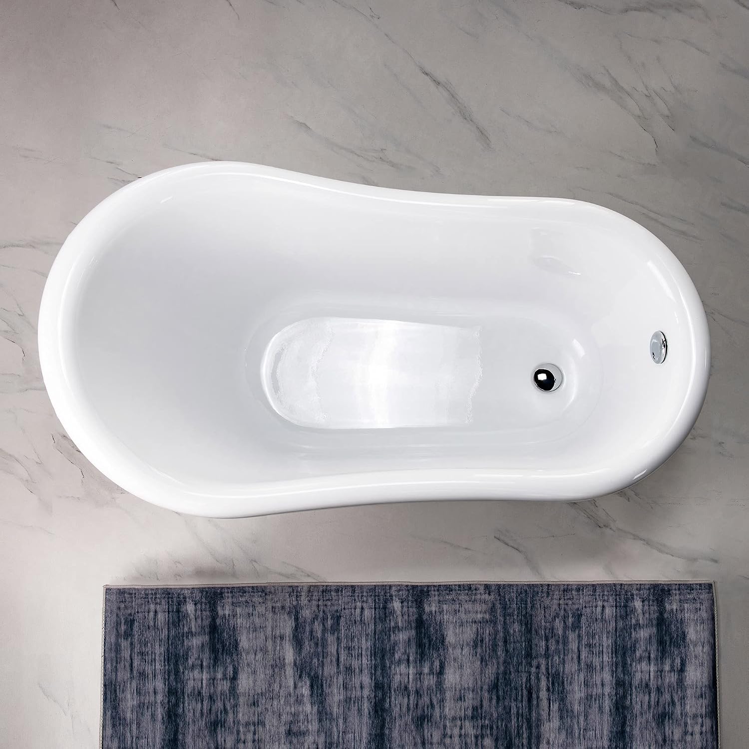 WOODBRIDGE 54' Heavy Duty Acrylic Slipper Clawfoot Bath Tub with Chrome Feet + Chrome Drain &Overflow
