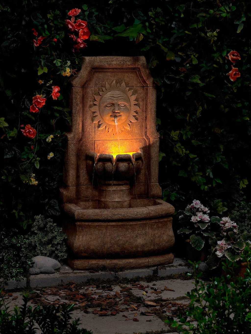 Sun Villa 37' High Large Italian Outdoor Decor Faux Stone Floor Fountain with Light LED Standing Waterfall Tiered Cascading Water Feature for Outside Garden Patio Yard Backyard Porch - John Timberland