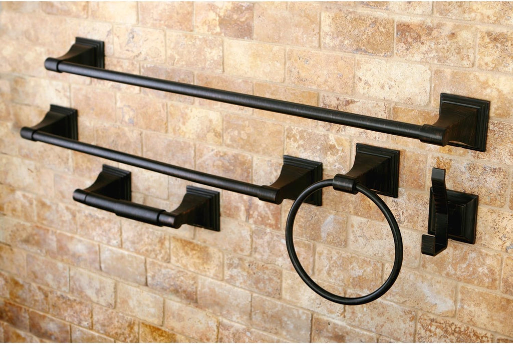 Kingston Brass BAHK61212478ORB 18-Inch and 24-Inch Towel-Bar, 6-Inch Towel-Ring, Toilet Paper Holder and Robe Hook Monarch Bathroom Accessories, 5-Piece in Set, Oil Rubbed Bronze