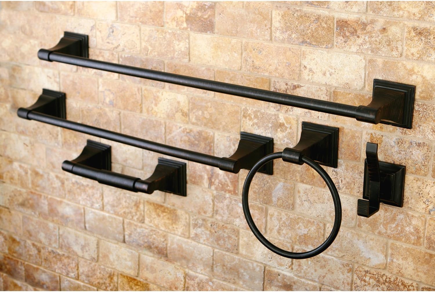 Kingston Brass BAHK61212478ORB 18-Inch and 24-Inch Towel-Bar, 6-Inch Towel-Ring, Toilet Paper Holder and Robe Hook Monarch Bathroom Accessories, 5-Piece in Set, Oil Rubbed Bronze