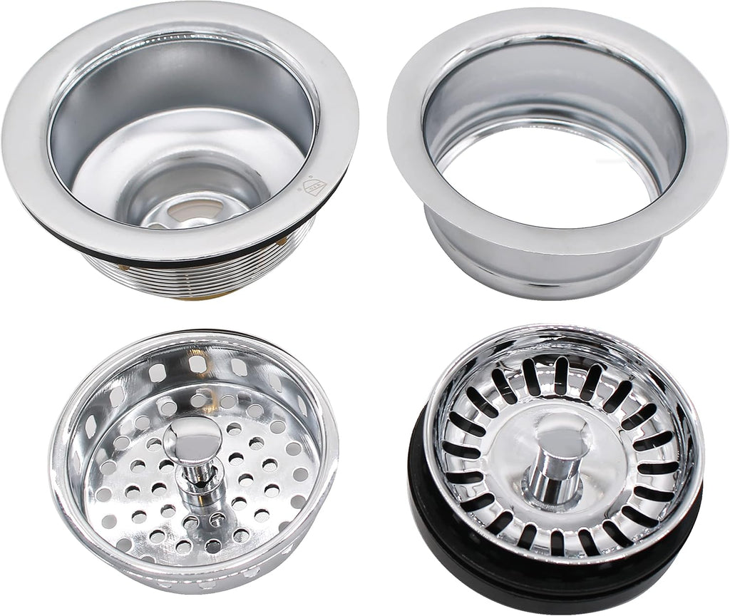 Westbrass CO2165S-26 COMBO PACK 3-1/2' Post Style Large Kitchen Sink Basket Strainer and Waste Disposal Drain Flange with Basket Strainer, Polished Chrome