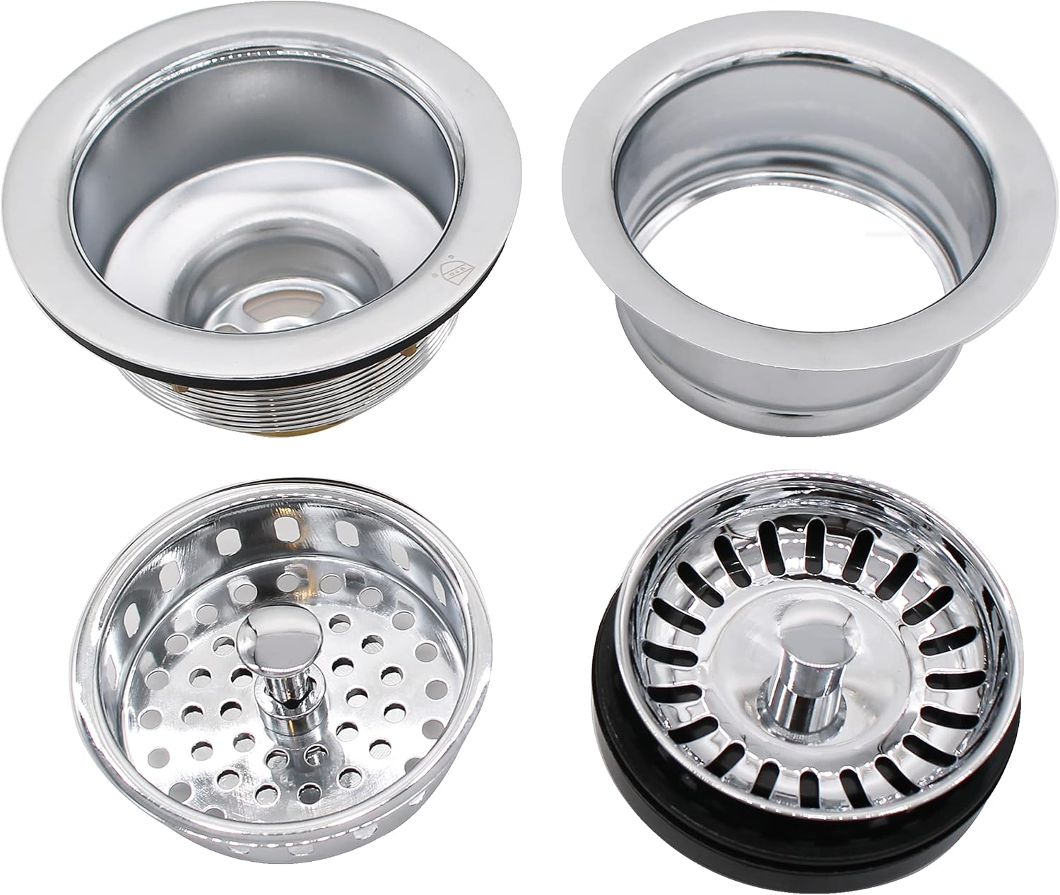 Westbrass CO2165S-26 COMBO PACK 3-1/2' Post Style Large Kitchen Sink Basket Strainer and Waste Disposal Drain Flange with Basket Strainer, Polished Chrome