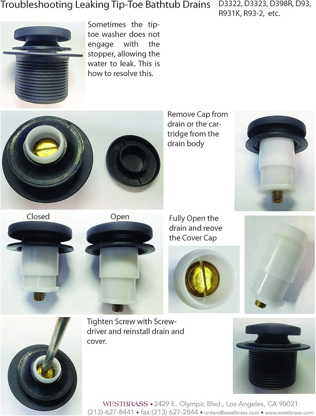 Westbrass 593244-4-62 14' x 1-1/2' White Tubular Bathtub Waste & Overflow Assembly with Tip-Toe Drain Plug and 2-Hole Faceplate, 4-Pack, Matte Black, 4 Count