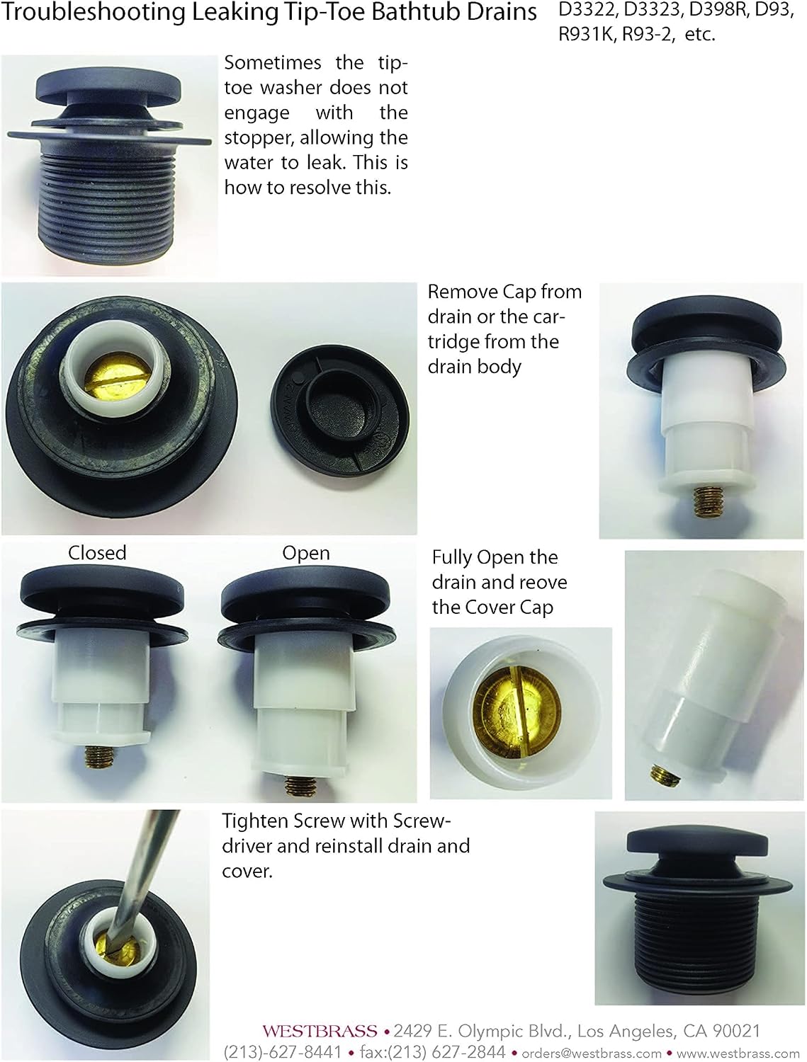 Westbrass 593244-4-62 14' x 1-1/2' White Tubular Bathtub Waste & Overflow Assembly with Tip-Toe Drain Plug and 2-Hole Faceplate, 4-Pack, Matte Black, 4 Count
