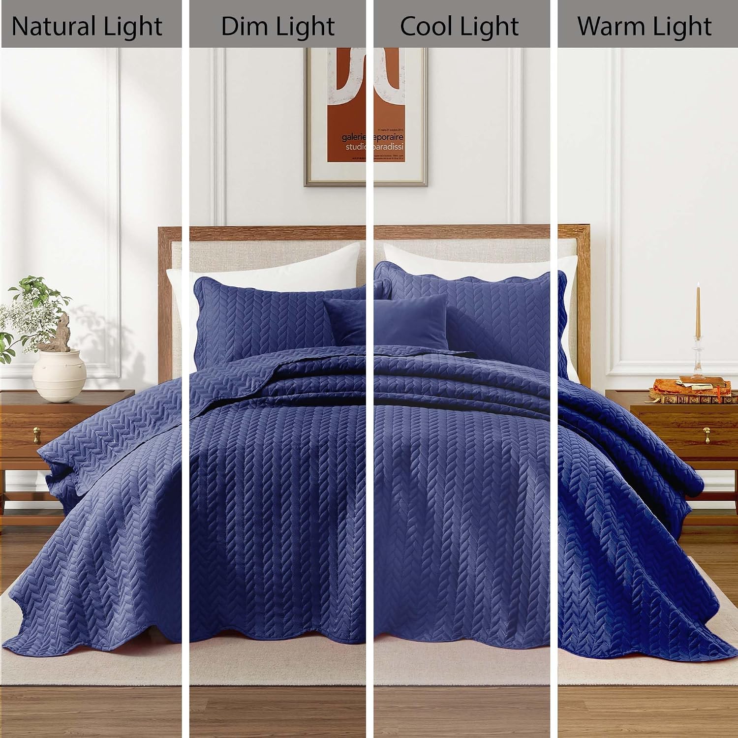 IR Imperial Rooms 8 Pack Quilt King Size Bedding (106' x 96') - Bulk Wholesale for Hotels, Guest Bedroom & Airbnbs - Lightweight Microfiber Reversible Embossed Quilts Bedspread (Navy)