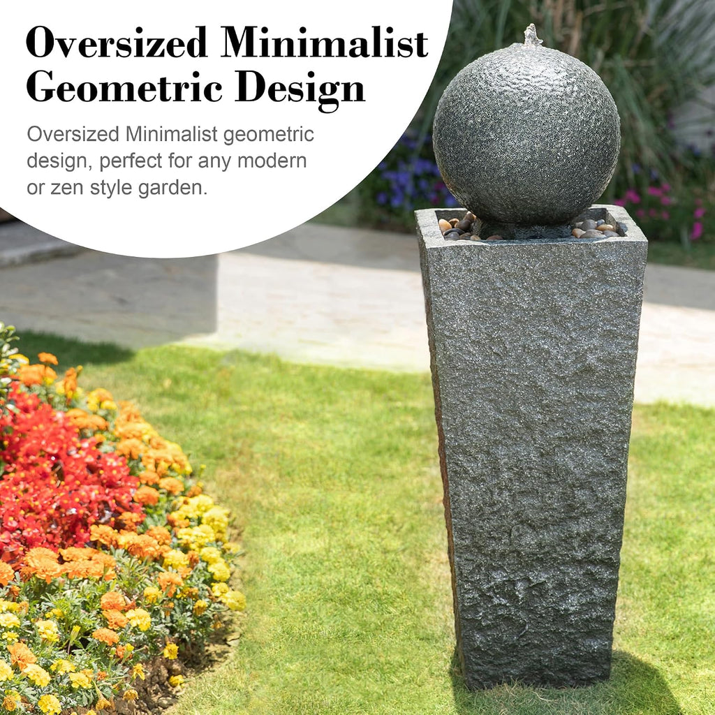 Glitzhome Outdoor Water Fountain with LED Light, Oversized Modern Sphere Pedestal Water Fountain with Submersible Pump, Outdoor Fountains Garden Waterfall for Patio Deck Porch, 40.25' H