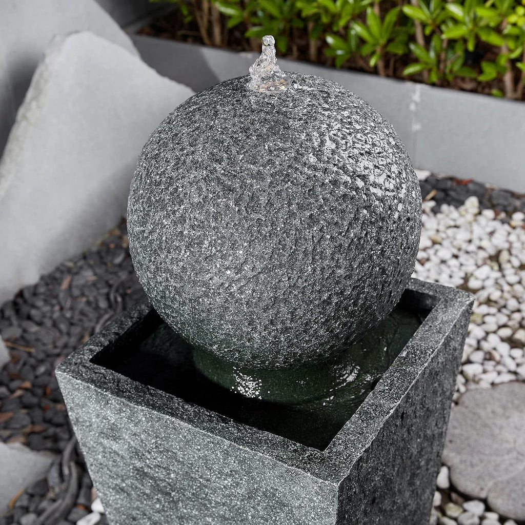 Glitzhome Outdoor Water Fountain with LED Light, Oversized Modern Sphere Pedestal Water Fountain with Submersible Pump, Outdoor Fountains Garden Waterfall for Patio Deck Porch, 40.25' H