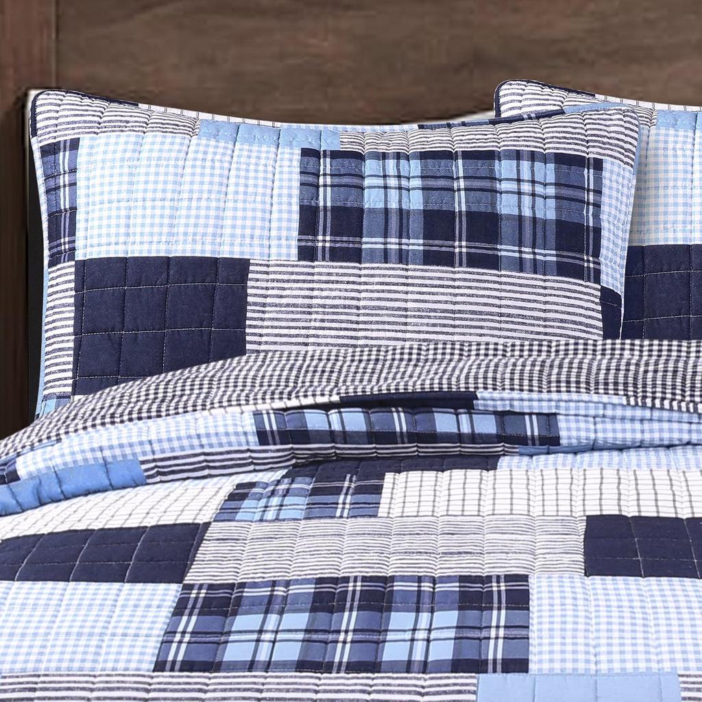 Lush Decor Greenville 3 Piece Quilt Set, King, Navy