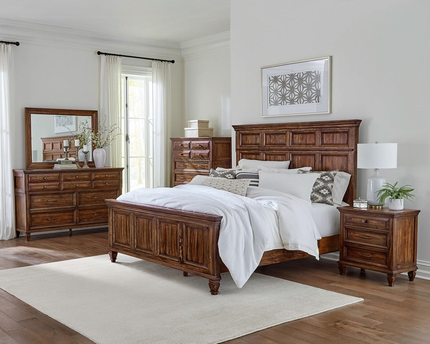 Coaster Home Furnishings Avenue Traditional 5-Piece Bedroom Set Queen Size Panel Bed Frame 68-inch Headboard Weathered Burnished Brown 223031Q-S5