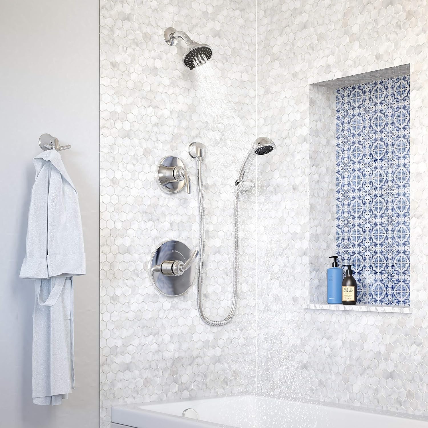 Symmons 5505-1.5-TRM Elm 2-Handle 5-Spray Shower Trim with 3-Spray Hand Shower in Polished Chrome (Valves Not Included)