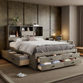 Queen Size Platform Bed with Storage Headboard, Solid Wood Platform Bed Captain's Bed Frame with 8 Drawers, Sturdy Slats Support, Maximize Space, Grey-8r