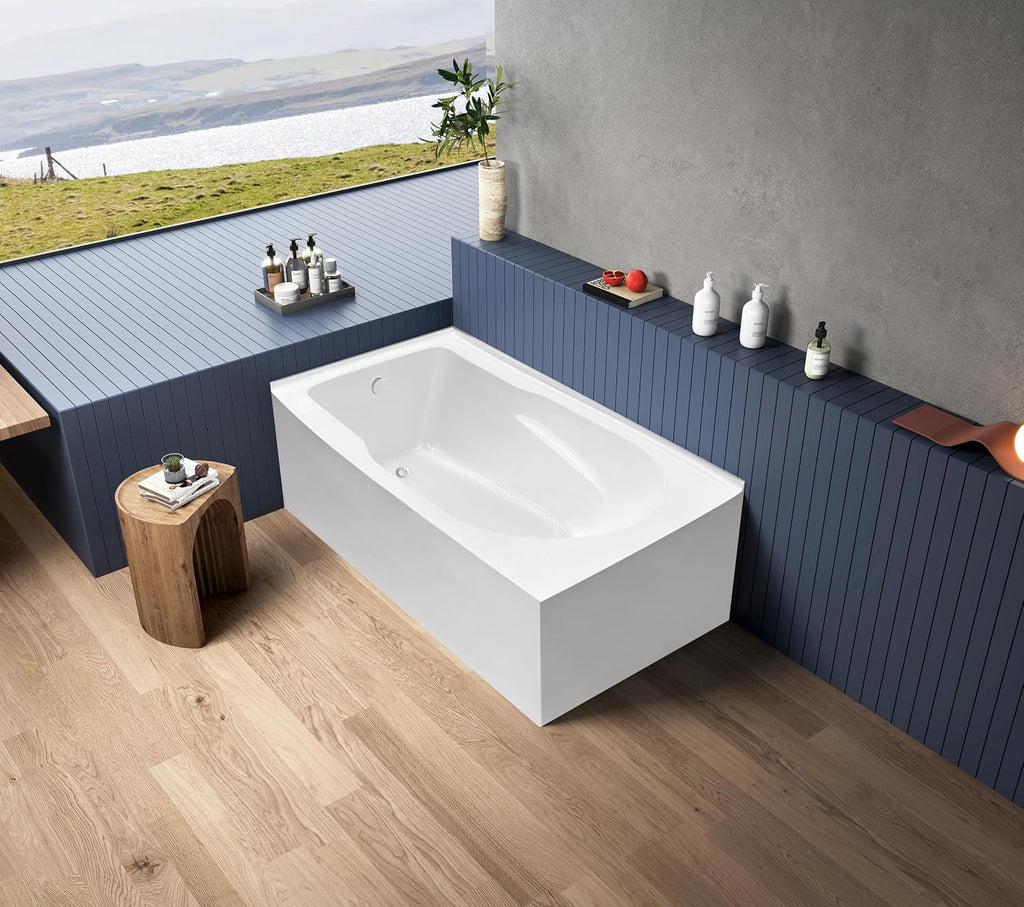 Aqua Eden VTAM6032L21TS 60-Inch Acrylic 2-Wall Corner Alcove Tub with Left Hand Drain, White