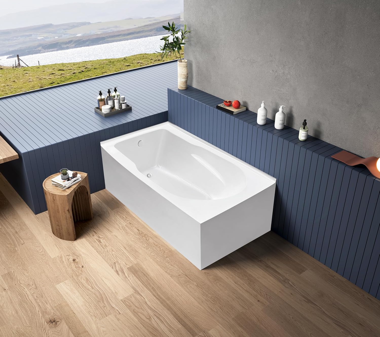 Aqua Eden VTAM6032L21TS 60-Inch Acrylic 2-Wall Corner Alcove Tub with Left Hand Drain, White