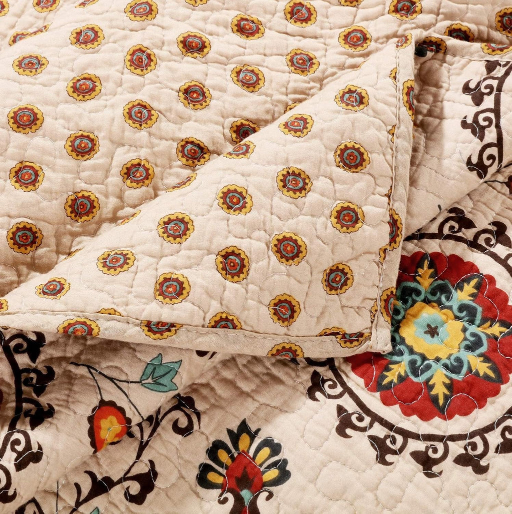 Greenland Home Andorra 100% Cotton Reversible Suzani Quilt Set, King/California King (3 Piece)