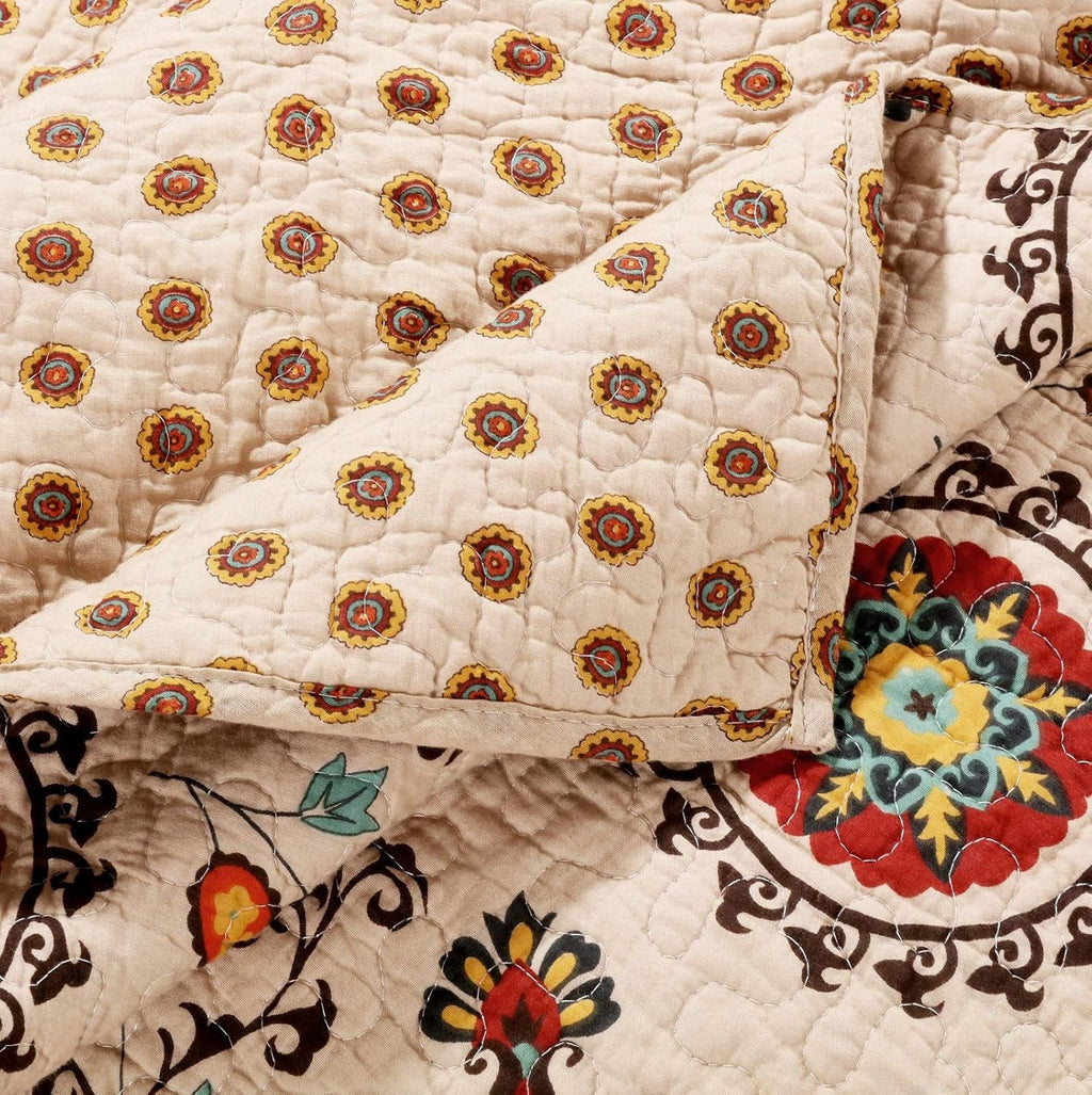 Greenland Home Andorra 100% Cotton Reversible Suzani Quilt Set, 4-Piece Twin/Twin XL