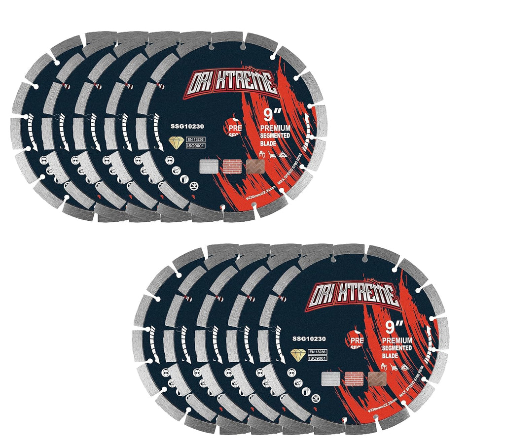 9 Inch Diamond Saw Blade 10pcs, Segmented General Purpose Blade Dry/Wet Cutting Concrete, Masonry, Brick, Block,7/8'-5/8' Arbor