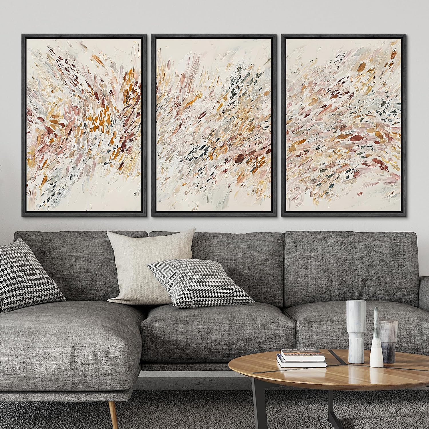 SIGNLEADER Framed Canvas Print Wall Art Set Neutral Abstract Brushstroke Motion Illustrations Minimal Decorative Bohemian for Living Room, Bedroom, Office - 24'x36'x3 Black