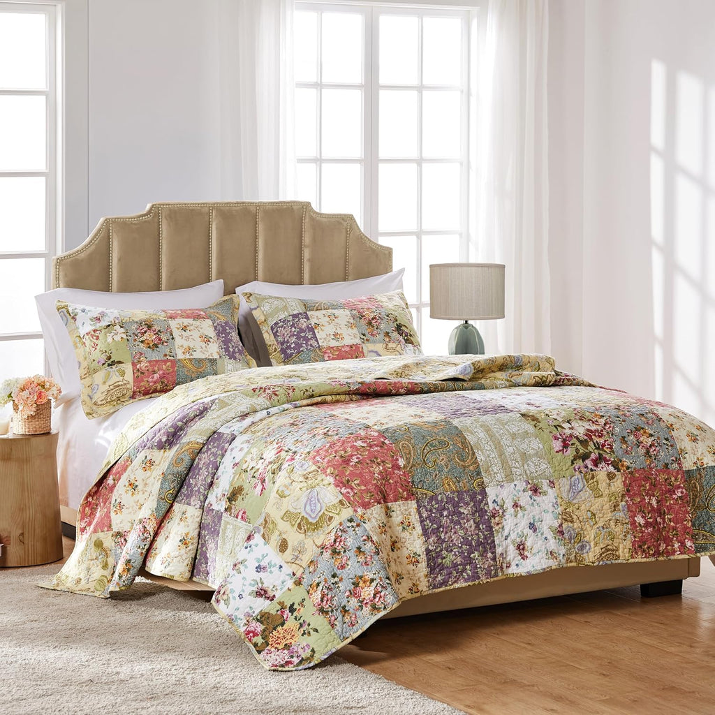 Greenland Home Blooming Prairie 100% Cotton Authentic Patchwork Quilt Set, 2-Piece Twin/Twin XL, Model:GL-0809CMST