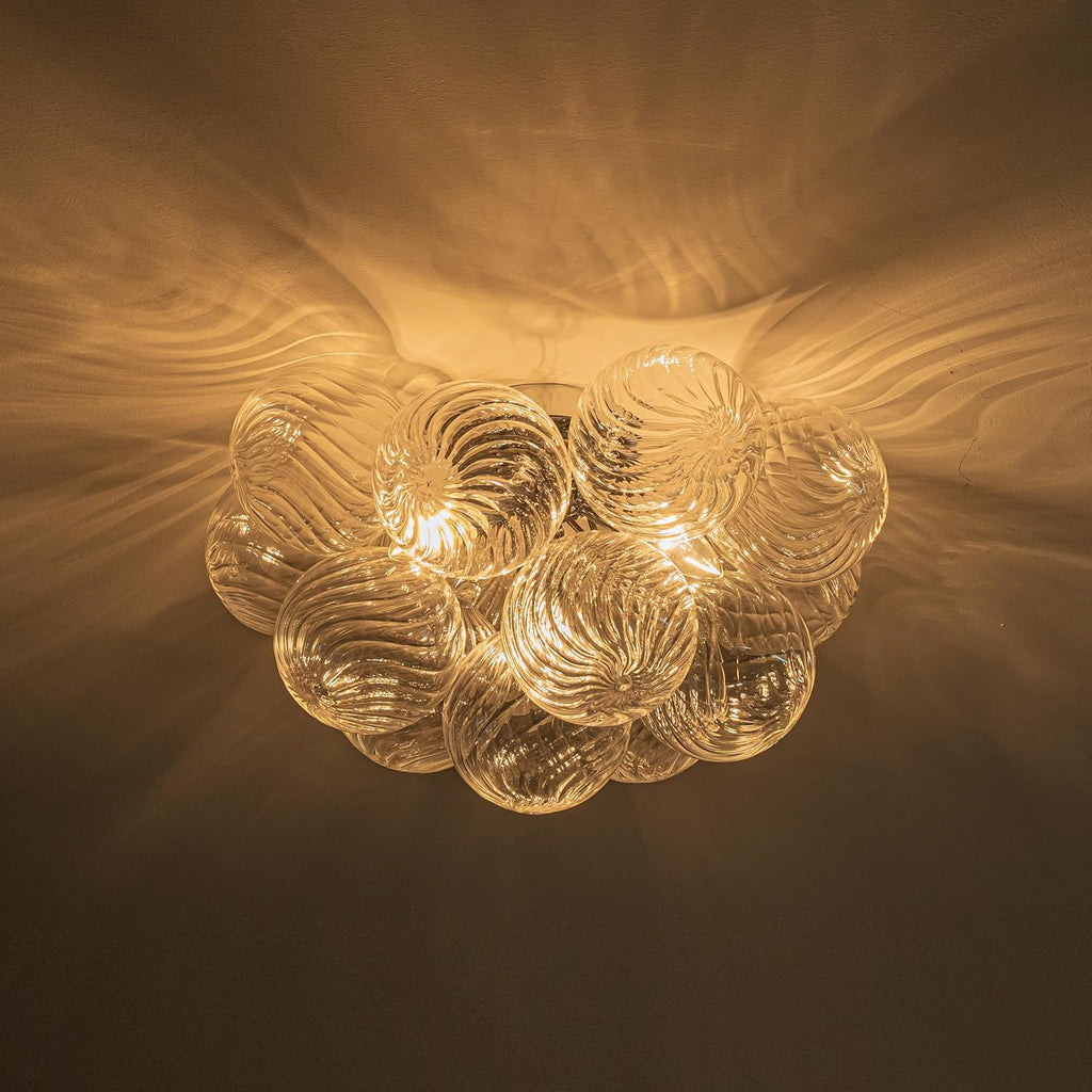 GoYeel Modern Chandelier Close to Ceiling Light Fixture 3 Light Contemporary Mid Century Glass Chandelier 18.5' with 13 Clear Swirled Globe Foyer Bedroom Living Room
