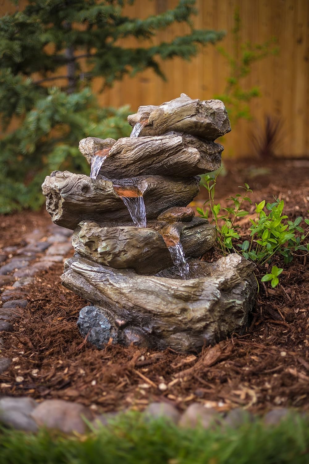 22' Harmony Fountains Log Indoor/Outdoor Garden Fountain w/LED Lights (Meadow)