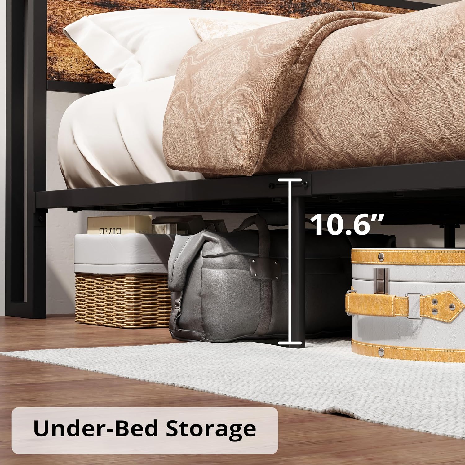 LIKIMIO California King Bed Frame with Storage Headboard, Platform Bed with Drawers and Charging Station, No Box Spring Needed, Easy Assembly, Vintage Brown