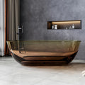 69'' Resin Soaking Bathtub Transparent Oval Freestanding Tub Deep Soaking Bathtub Modern Tubs with Overflow and Pop-up Drain in Brown