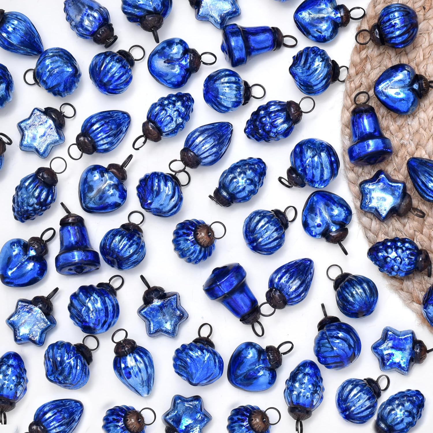 IndianShelf 200 Pieces Blue Glass Vintage Christmas Ornaments Mini Bulk Decorative Ornaments for Halloween, Christmas Tree, New Year, Valentine Day, Holidays, Event and Wedding (25 * 8 Boxes)