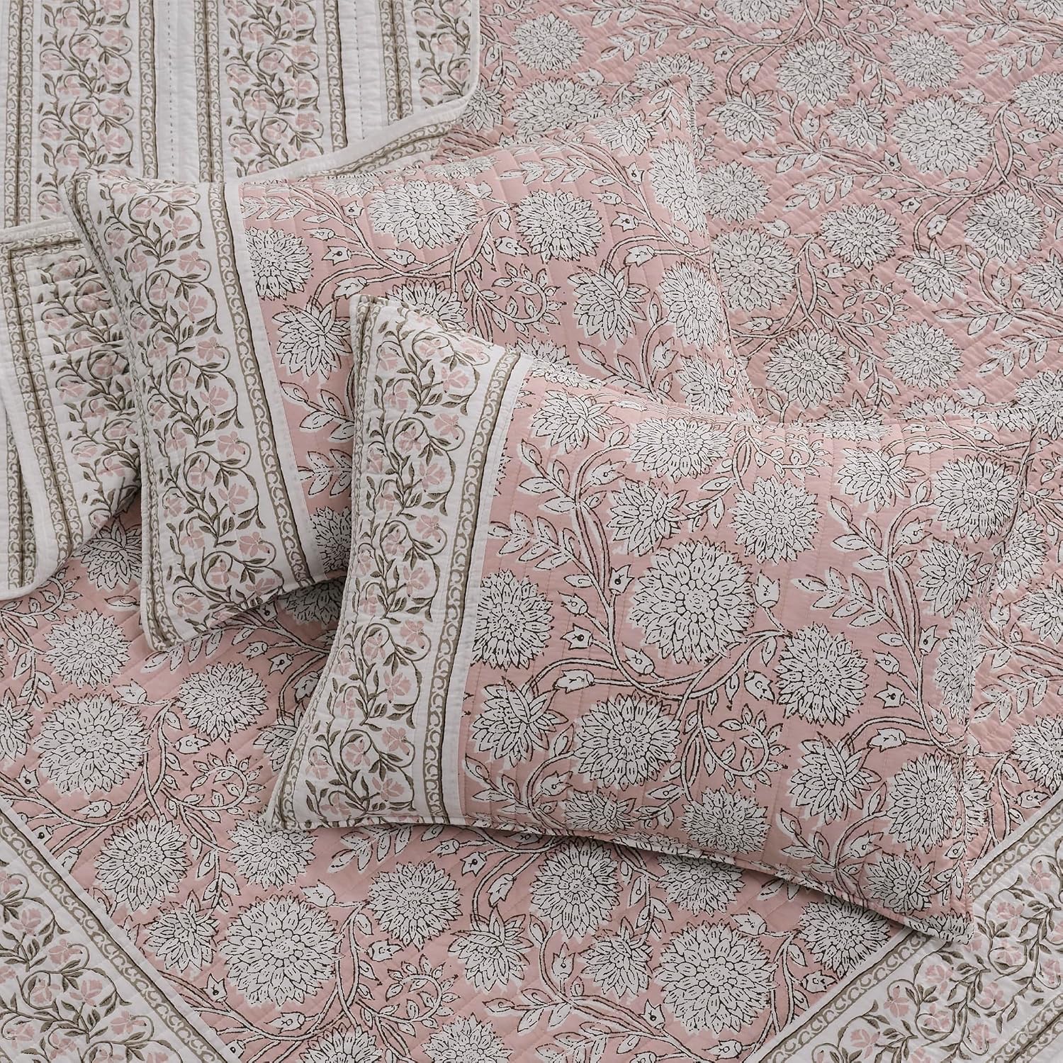 Levtex Home Adare Blush Reversible Twin/Twin XL Quilt Set (68x86in) with 1 Pillow Sham (26x20in) - Floral Bedding - Blush White - Cotton Twin Size Quilt Bedding Set - Lightweight, Soft, Pre-Washed