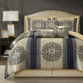 LANCO MODERN LIFESTYLE King Size Comforter Set, Navy Medallion Jacquard Design, Luxurious Bohemian 7 Pieces Bedding Set with Decorative Pillows and Bed Skirt