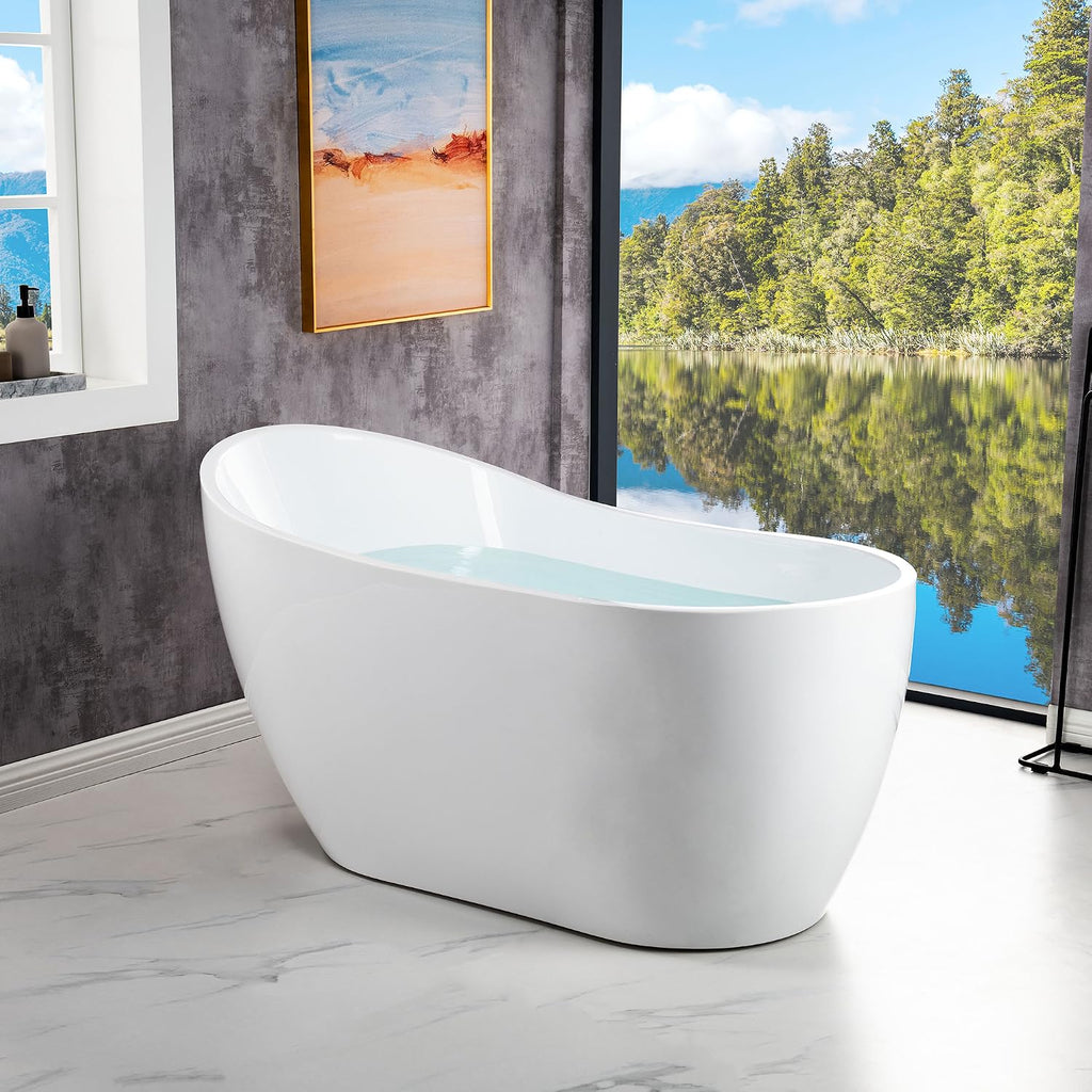 WOODBRIDGE 54'Acrylic Freestanding Bathtub Contemporary Soaking Tub,White Acrylic,Matte Black Drain/Overflow,B 0006-MB