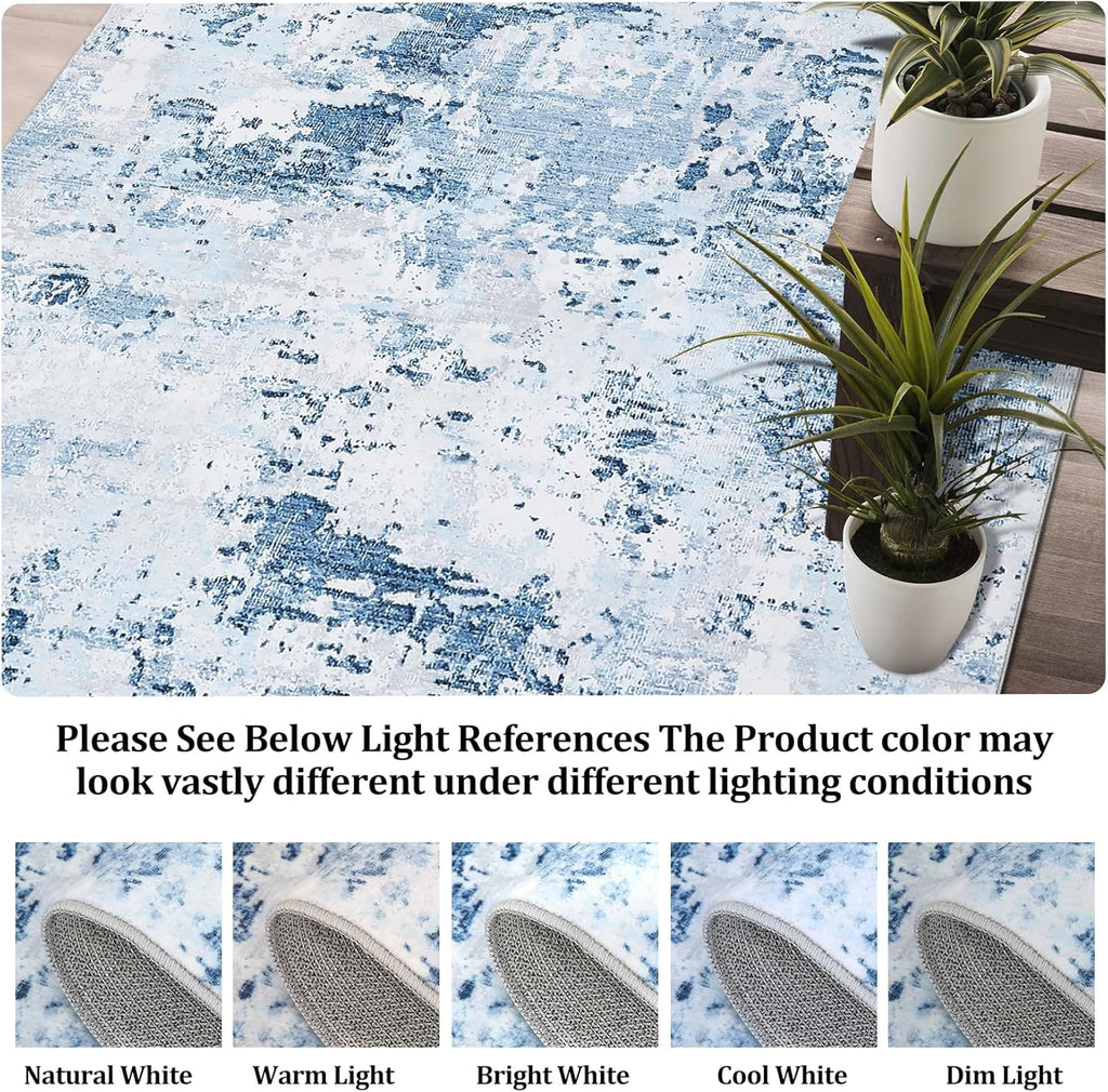 ROYHOME 9x12 Modern Abstract Accent Rug for Living Room Stain Resistant Non Slip Low Pile Accent Bedroom Rug Indoor Floor Cover for Office Home Decor, Blue