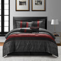 Grand Avenue Red and Black Comforter Set Full, Jacquard & Flocking Technique, Modern Design All Season Striped Bedding Sets, 7 Pieces Home Décor