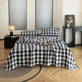 EVERLY Linen Sheets Set King Size,100% French Stonewash Pure Linen Bed Sheets,4Pieces (1Flat Sheet,1Fitted Sheet,2Pillowcase) Suitable for Hot Sleepers,Deep Pocket Natural Bedding Set-Black Plaid