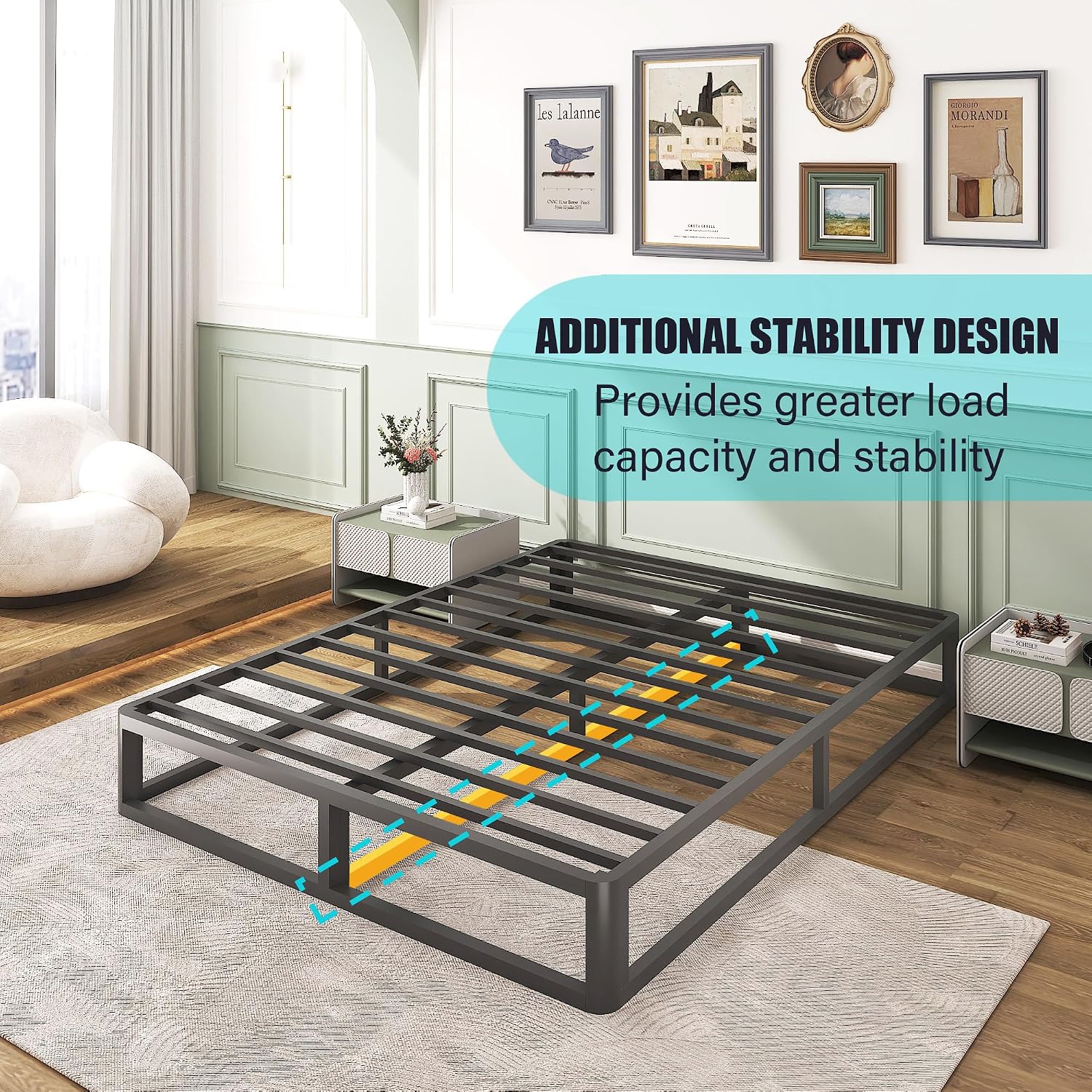 Firpeesy Upgrade Anti Bending and Round Corner Legs 10 inch Metal Queen Bed Frame 3500 LBS Heavy Steel Slats Support Platform Bed Frames No Box Spring Needed Platform Noise Free Easy Assembly