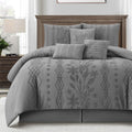 LANCO MODERN LIFESTYLE Grey Comforter Set, Queen Size, 7 Pieces Jacquard Boho Bedding Set for All Seasons, Ultra Soft and Fluffy, Matching Pilllow Shams, Bedskirt and Decor Pillows