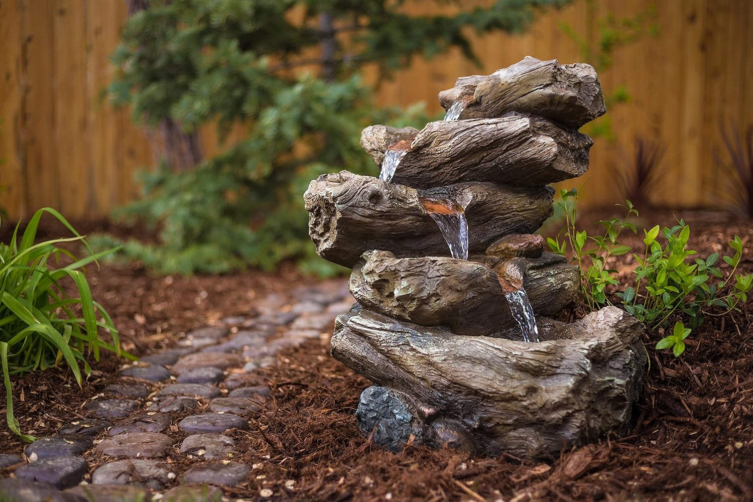 22' Harmony Fountains Log Indoor/Outdoor Garden Fountain w/LED Lights (Meadow)